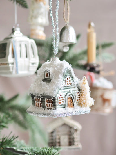 Snowy Blue House Ornament