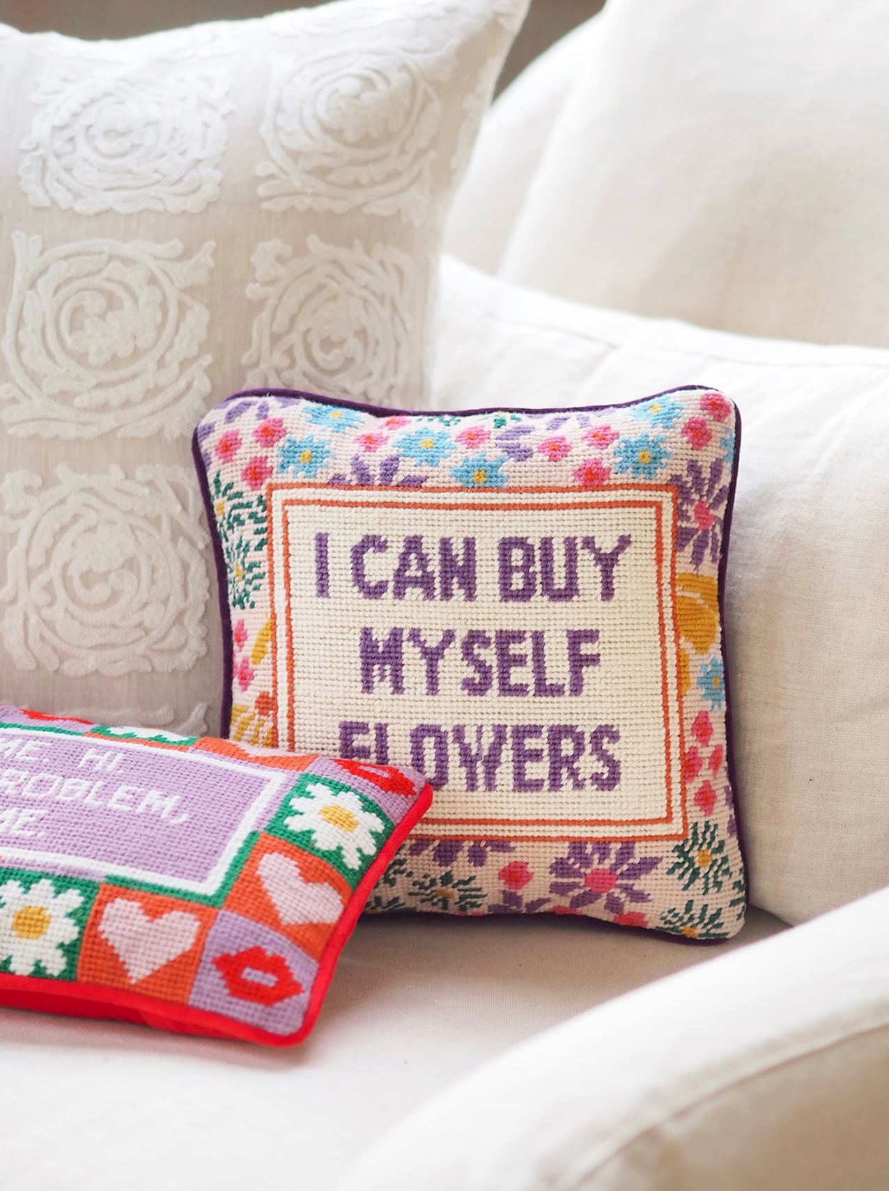 Flowers Needlepoint Pillow | 11x11