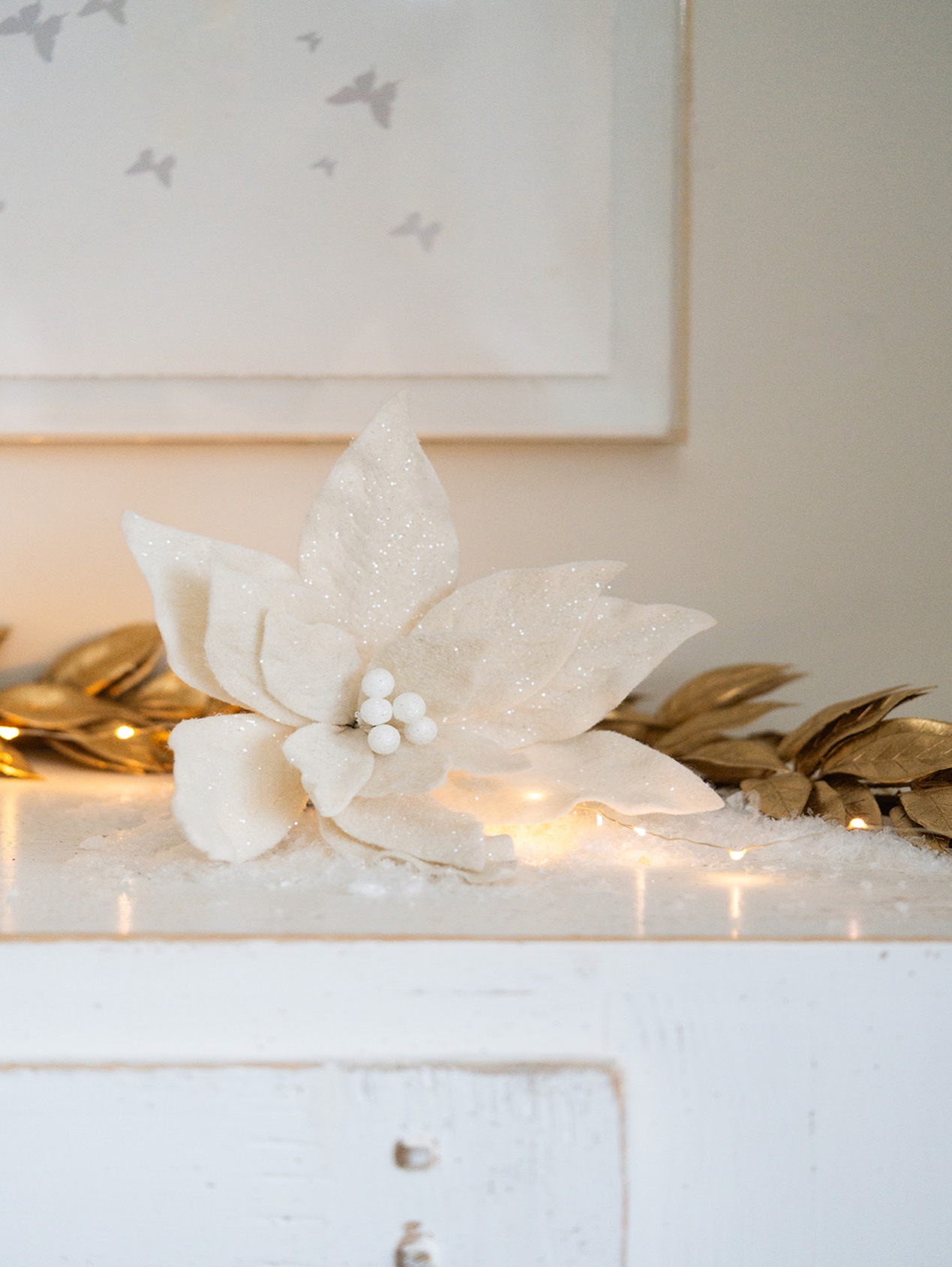 Glittered Poinsettia Stem