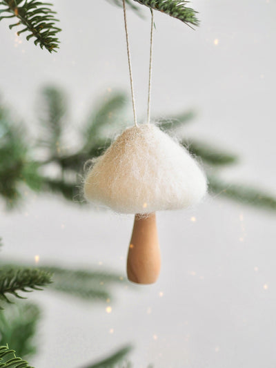 Dusty White Mushroom Ornament | Narrow