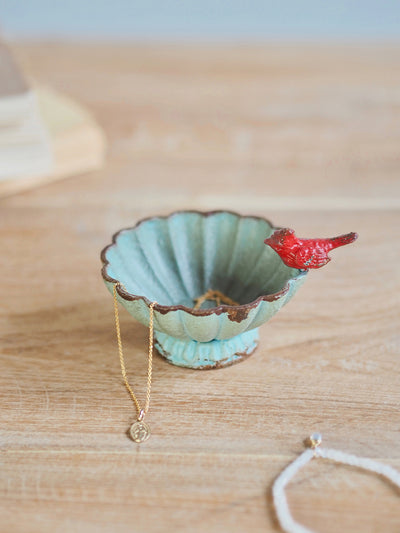 Decorative Sage Bowl w/ Red Robin Bird