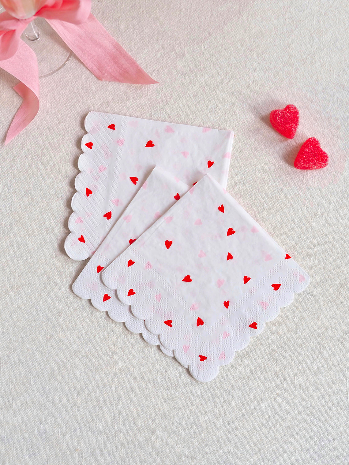 Heart Pattern White Napkins