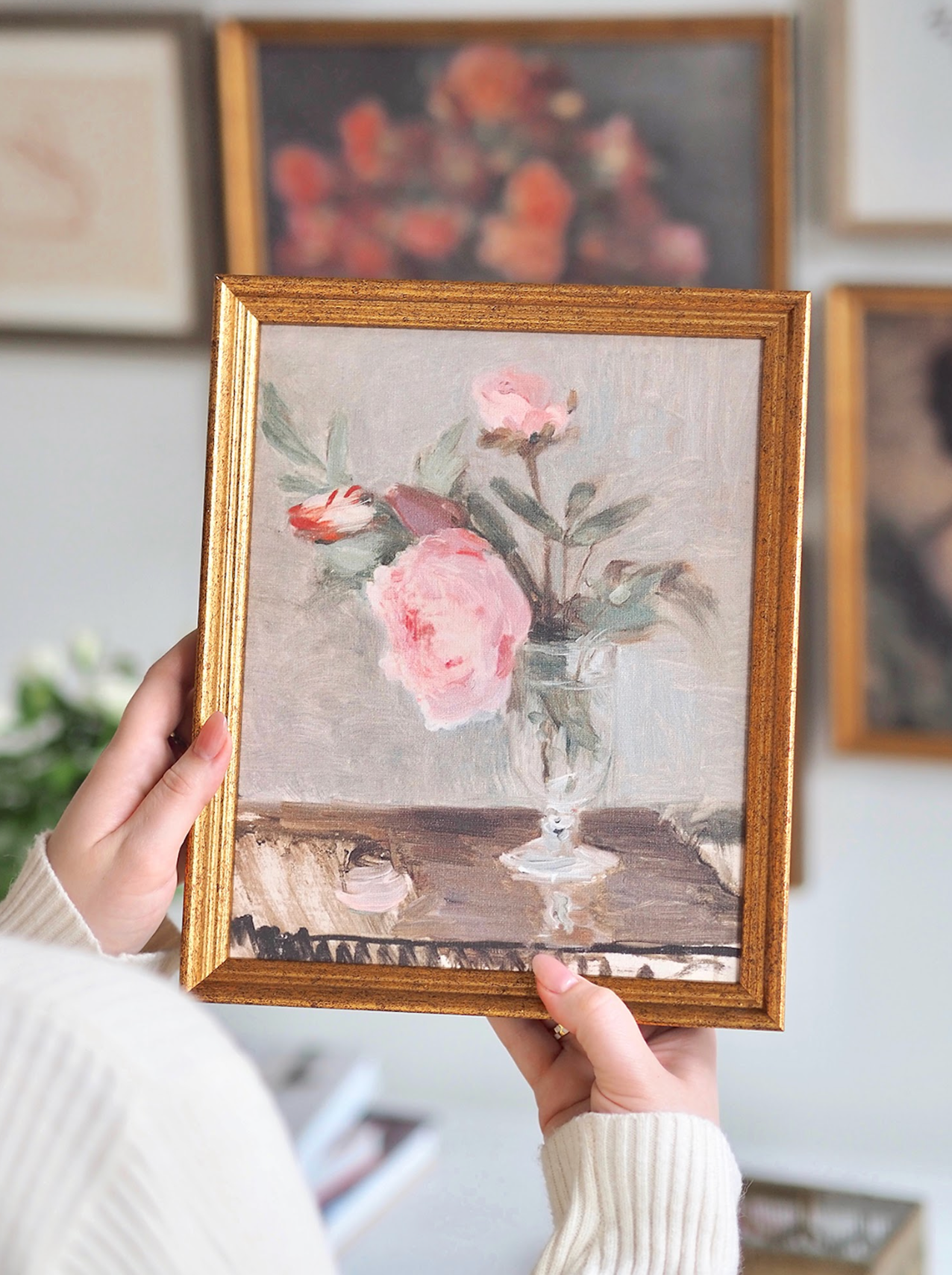 Peonies in Vase Framed Canvas Print | 8x10