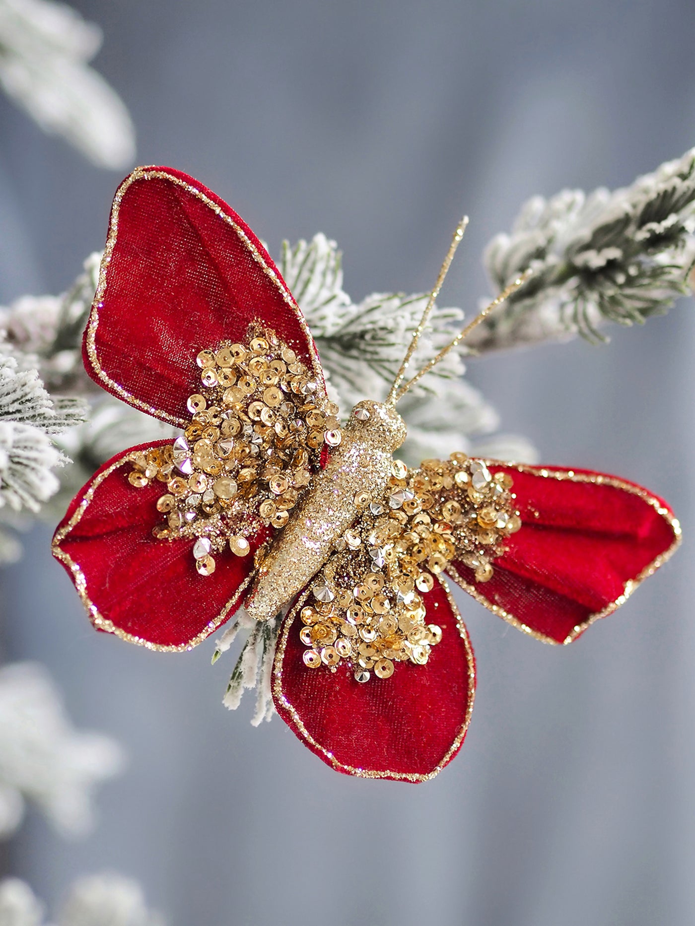 Glittery Red Velvet Butterfly Ornament