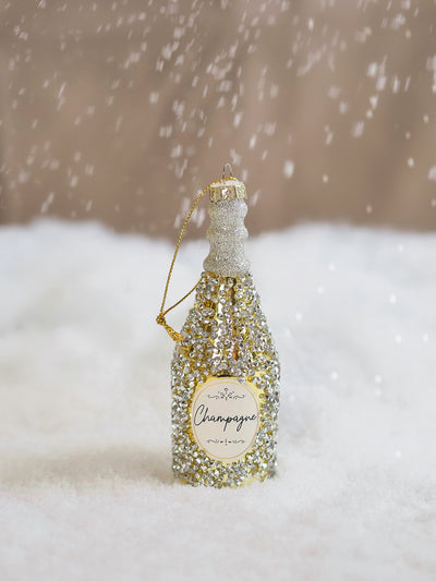 Gold Glittered Champagne Bottle Ornament