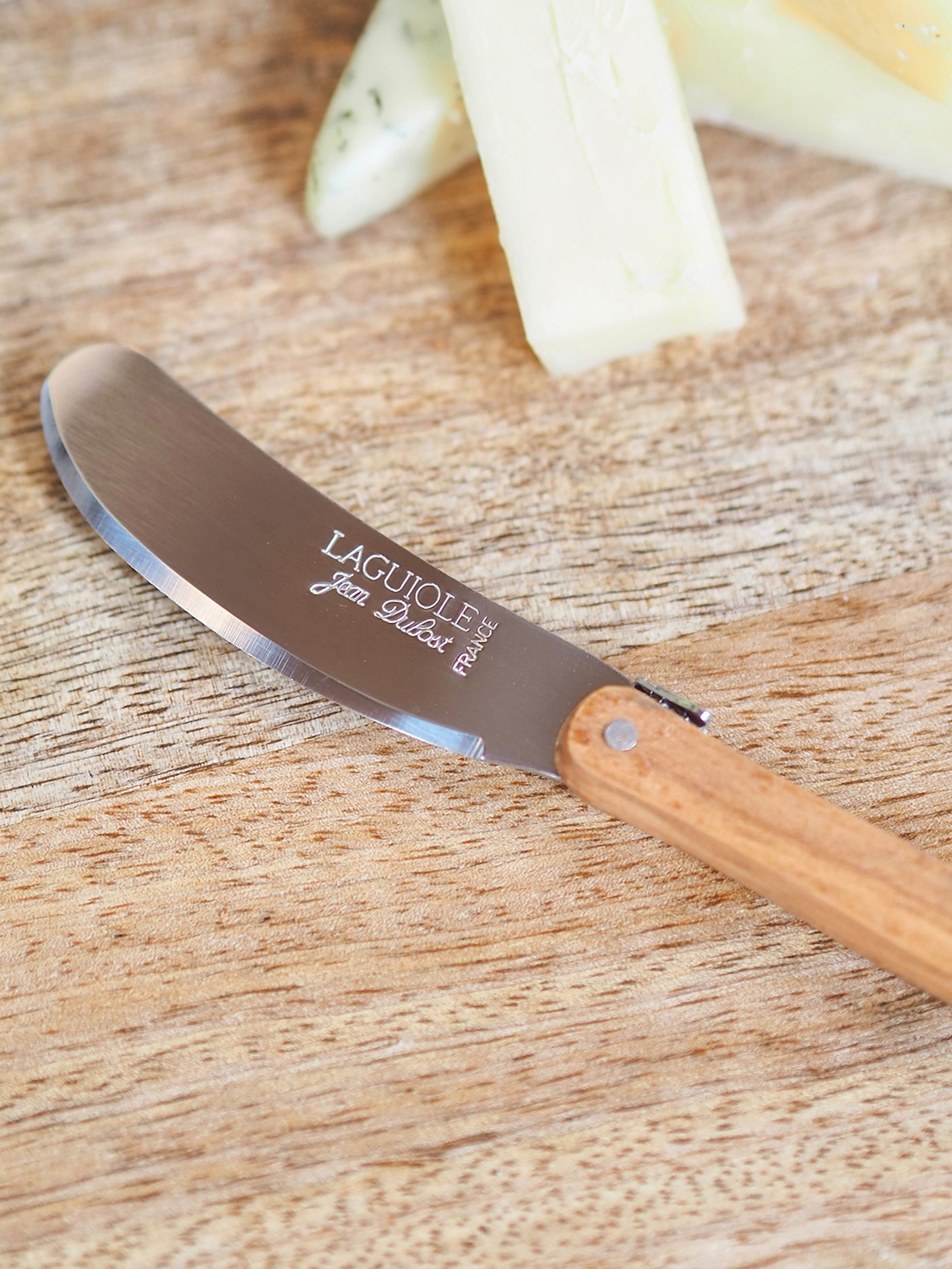 Jean Dubost Olive Wood Mini Cheese Knife & Spreader