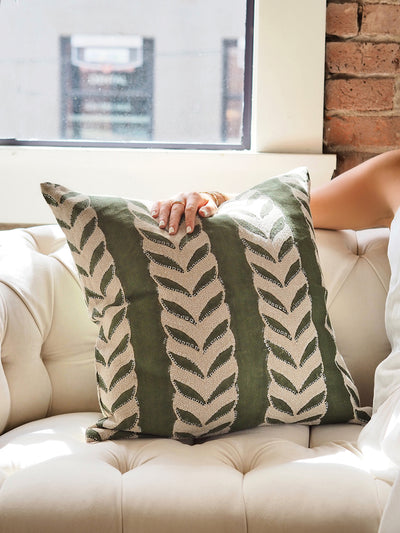 Claire Olive Printed Pillow | 22x22