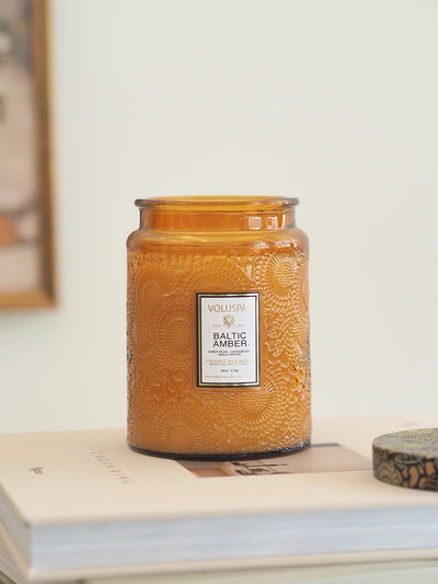 Baltic Amber Embossed Glass Jar Candle | Large