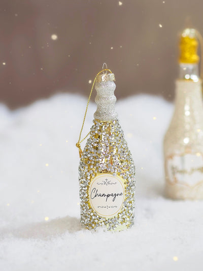 Gold Glittered Champagne Bottle Ornament