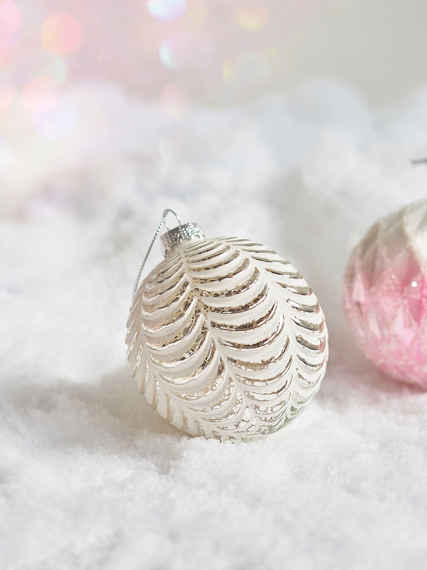 Silver Scalloped Bauble Ornament