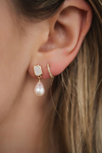 Baroque Pearl & Moonstone Petite Drop Earrings