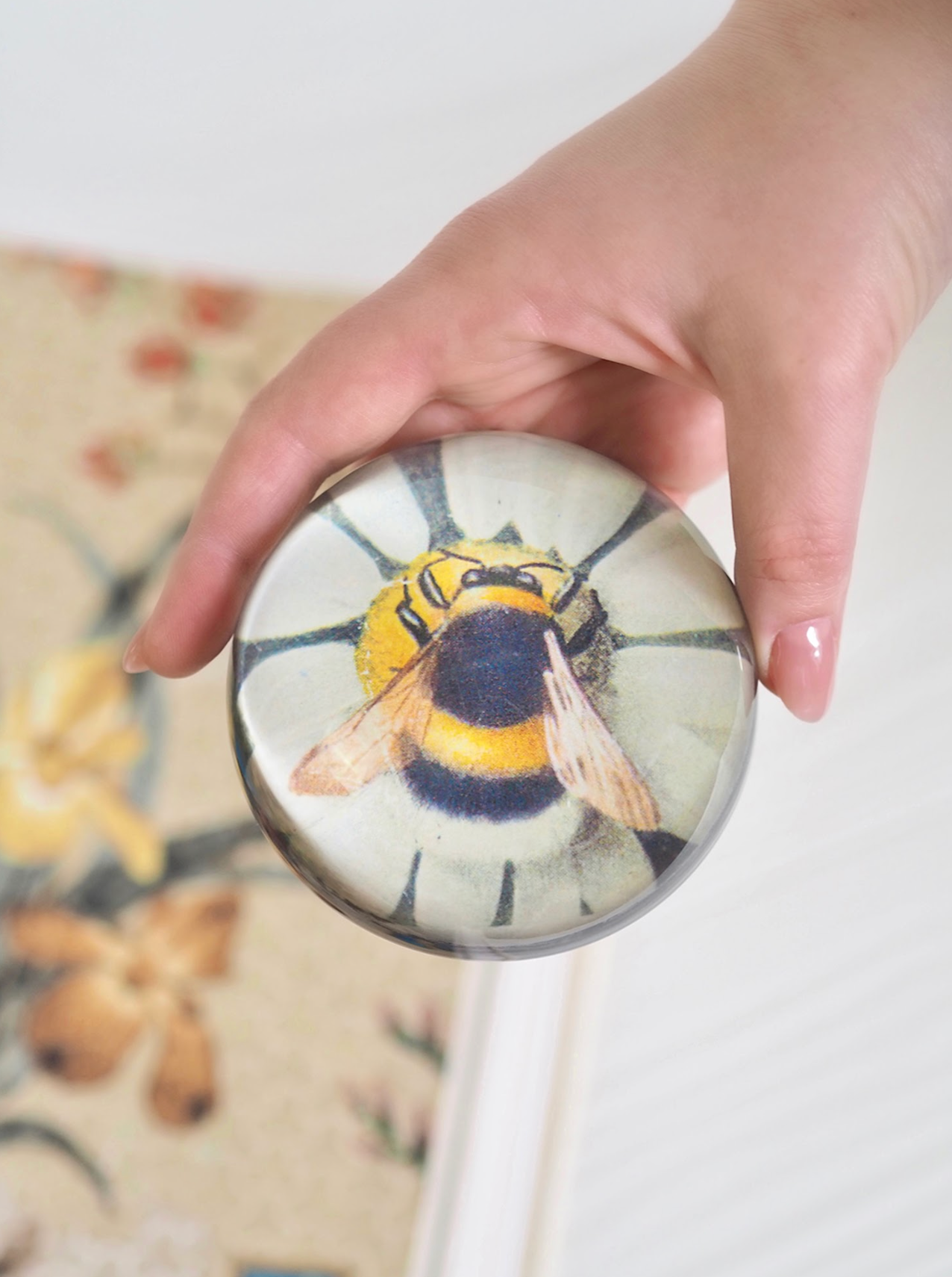 Fuzzy Bee (Green Daisy) Dome Paperweight