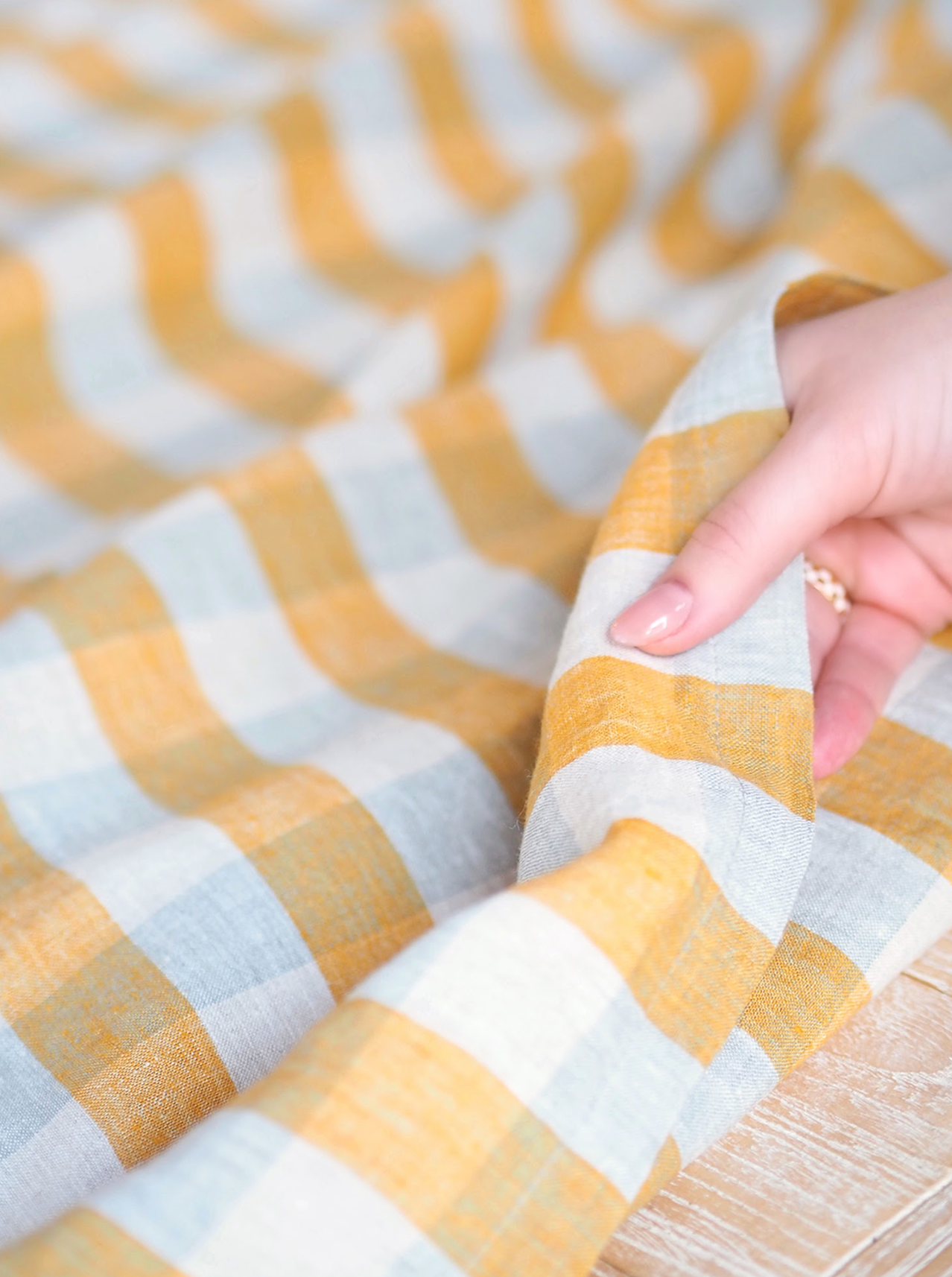 Gingham Yellow Linen Tablecloth