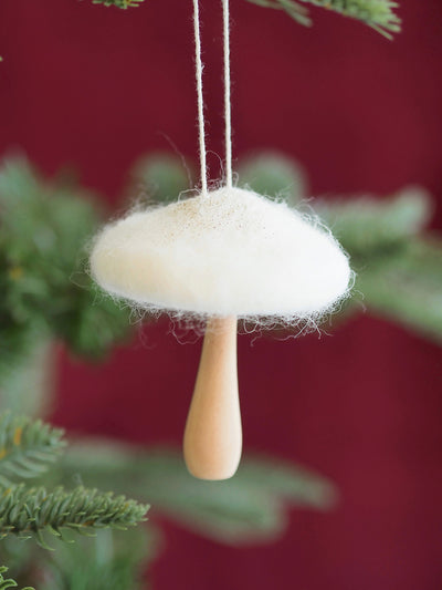 Dusty White Mushroom Ornament | Wide