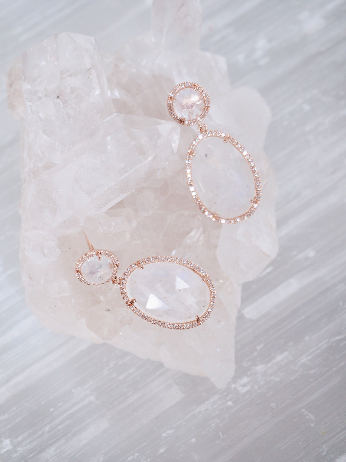 Nori Moonstone Earrings | 14K Rose Gold