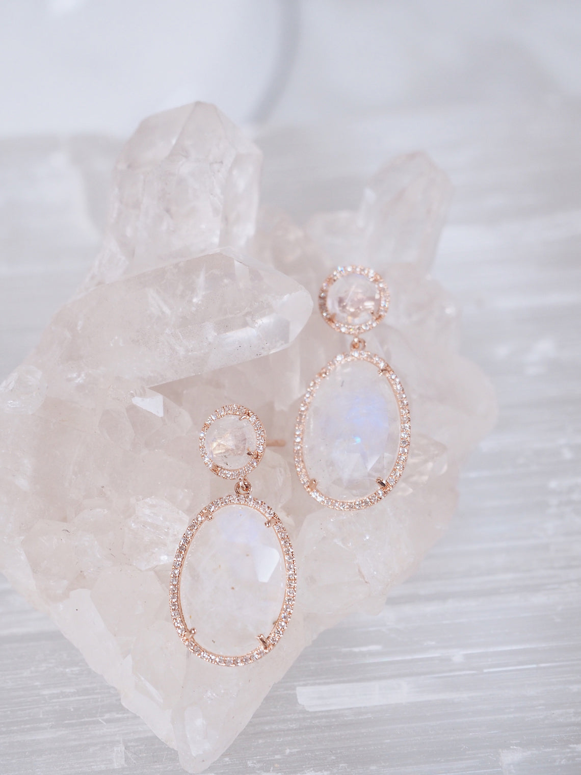 Nori Moonstone Earrings | 14K Rose Gold