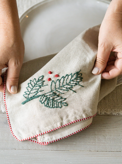 Embroidered Holly Tree Napkin