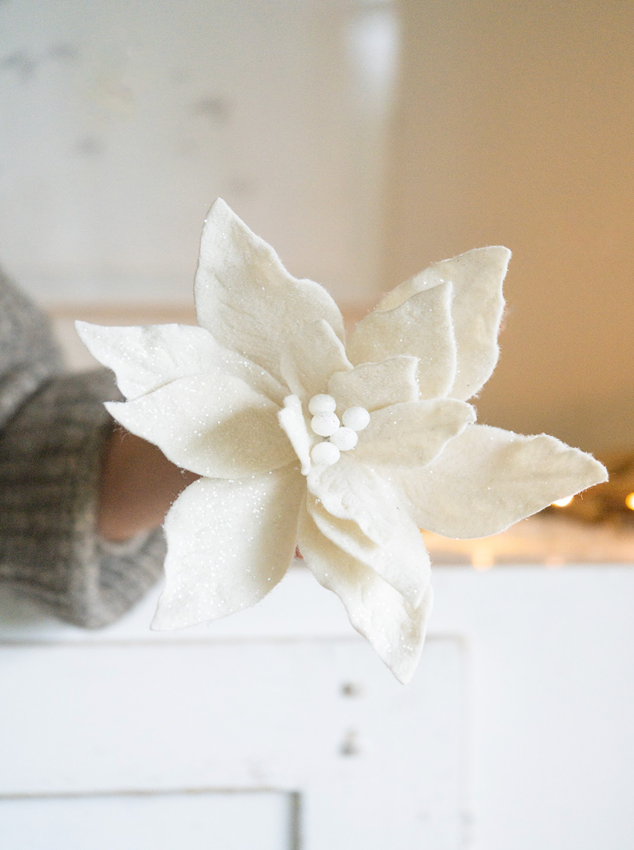 Glittered Poinsettia Stem