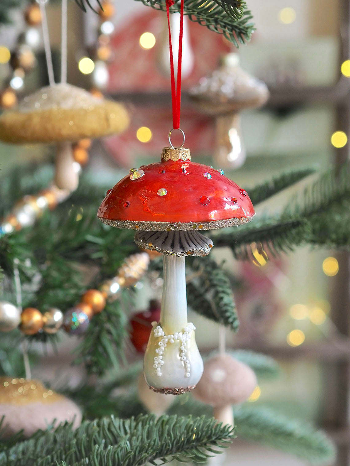 Red Frost Field Mushroom Ornament