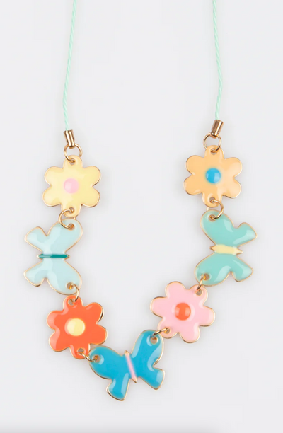 Butterflies & Flowers Enamel Charm Necklace