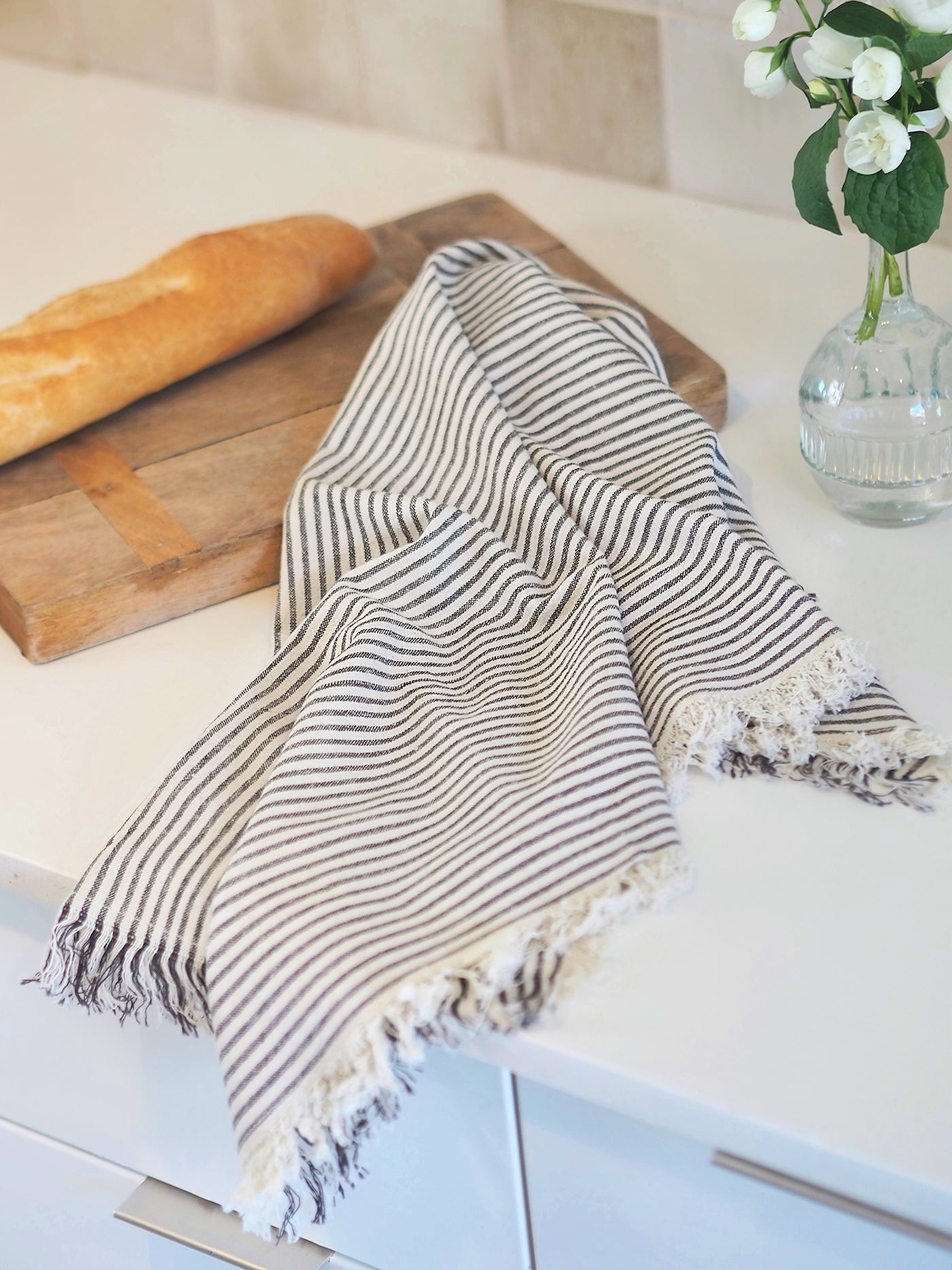 Fringed Blue Stripe Tea Towel