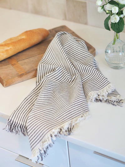 Fringed Blue Stripe Tea Towel