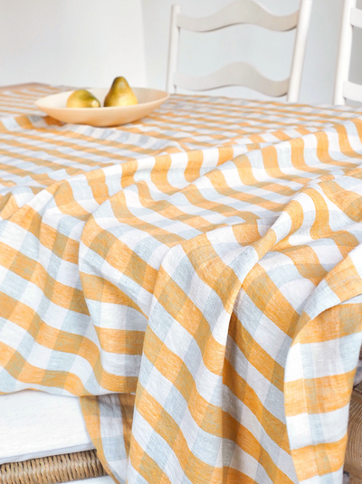 Gingham Yellow Linen Tablecloth