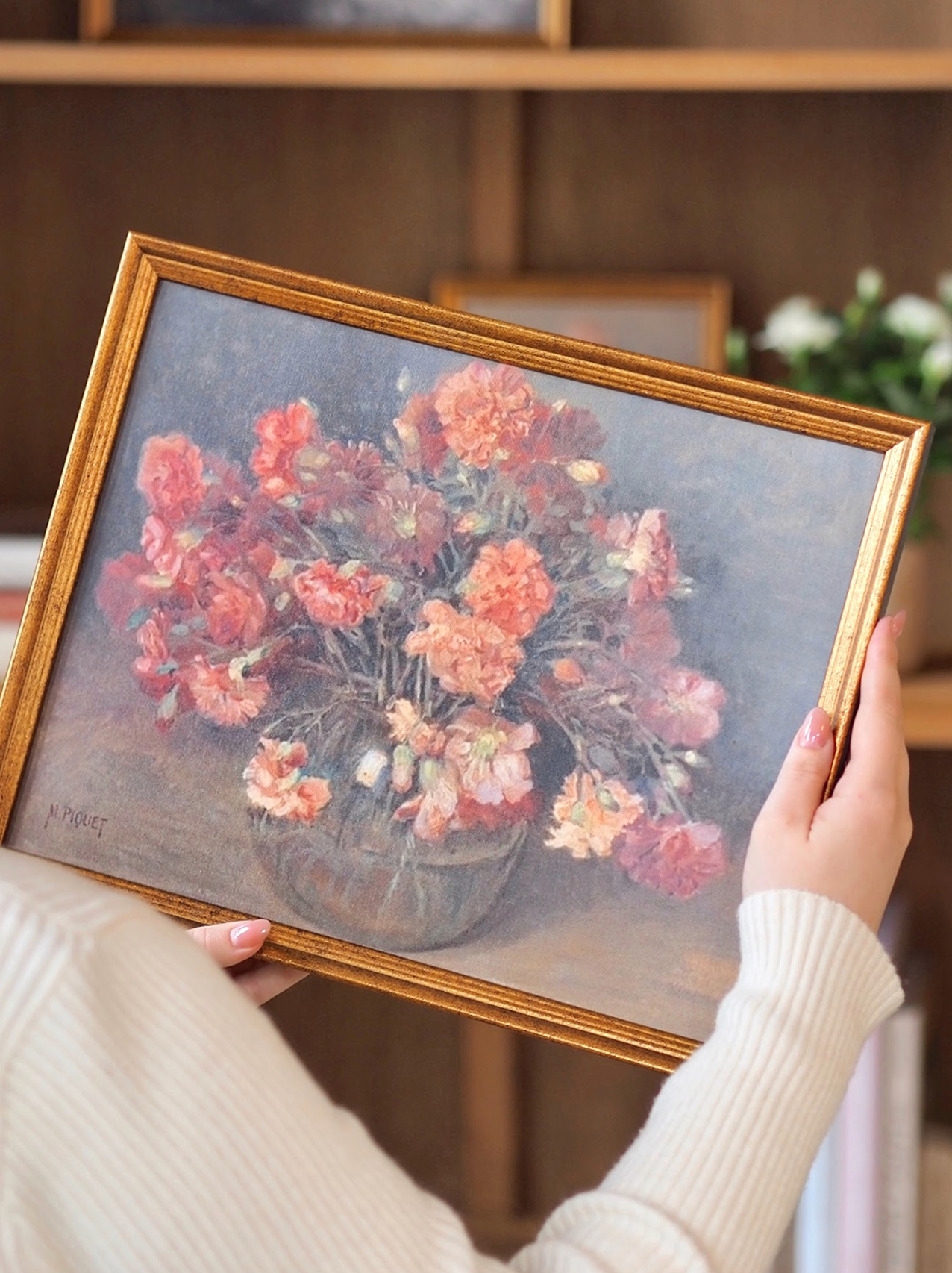 Carnations in Vase Framed Canvas Print | 11x14