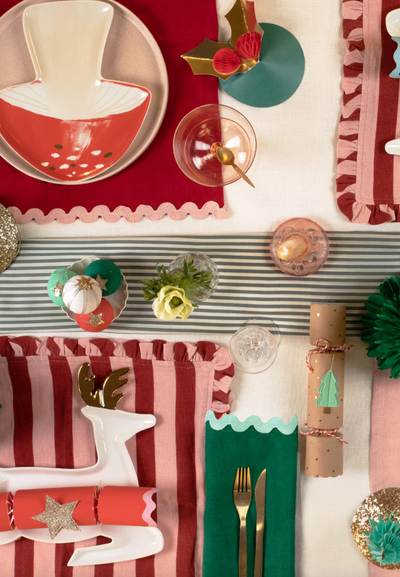 Red & Pink Stripe Ruffle Linen Napkin