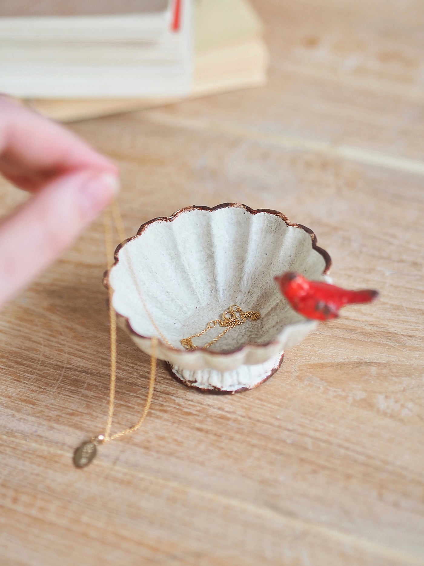 Decorative White Bowl w/ Red Robin Bird