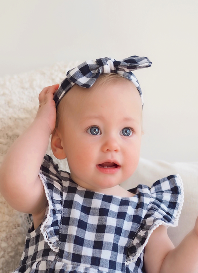 Navy Gingham Headband