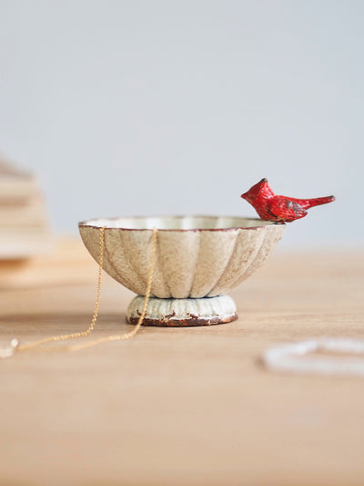 Decorative White Bowl w/ Red Robin Bird